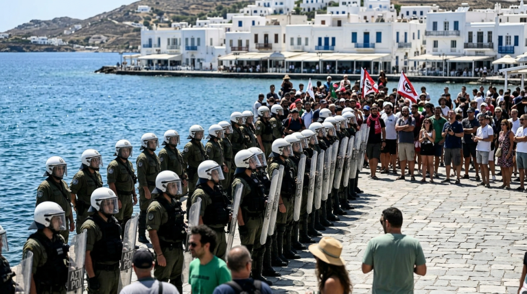 Greek Riot Police Deploy in Syros Over Israeli Cruise Ship Protest