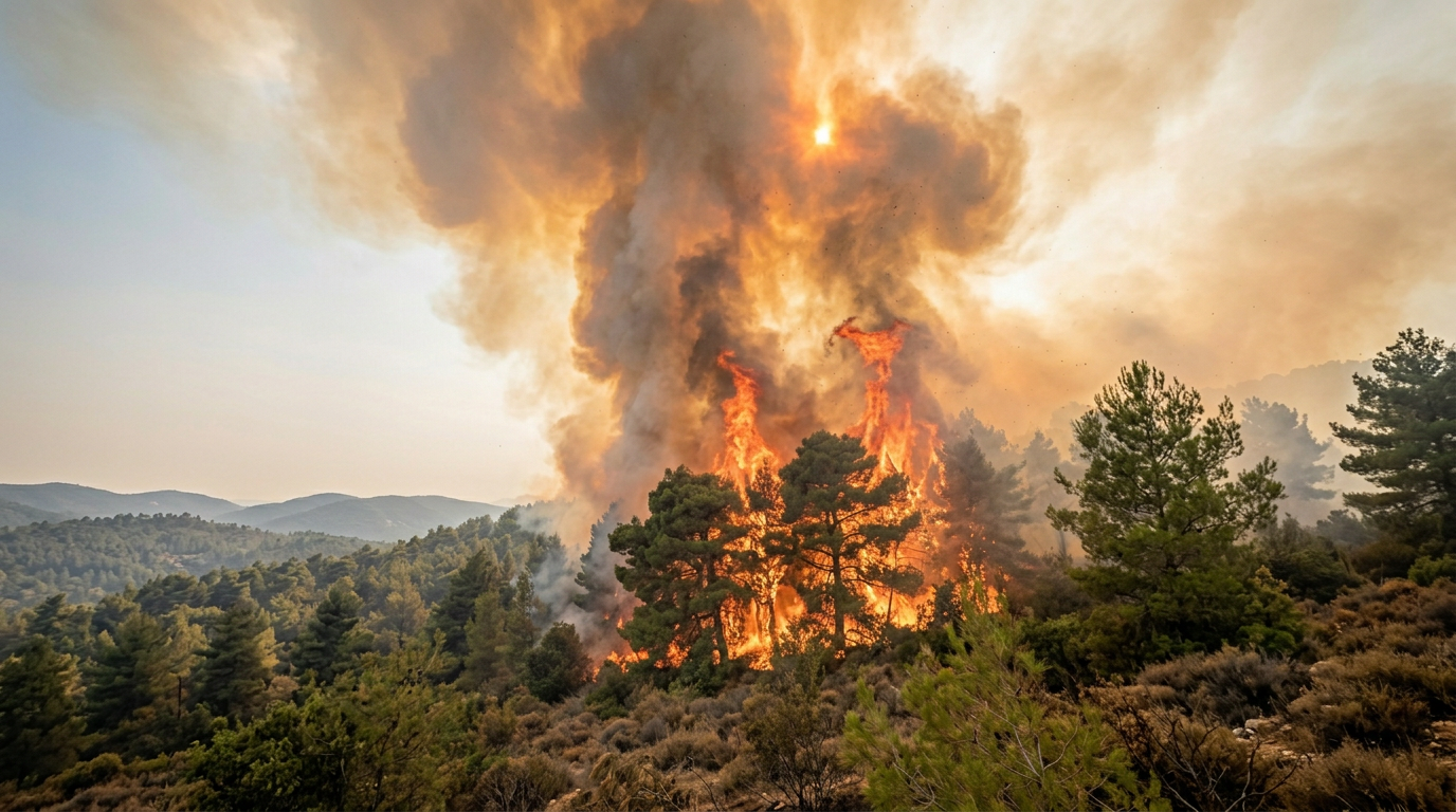 Major Wildfire Spreads From Boeotia Into Attica, Homes Burned