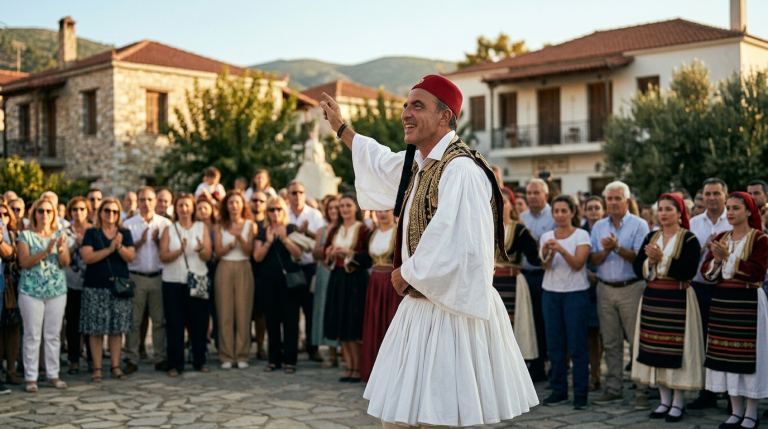 Nikos Aliagas Puts on a Foustanela and Dances at Messolonghi Festival