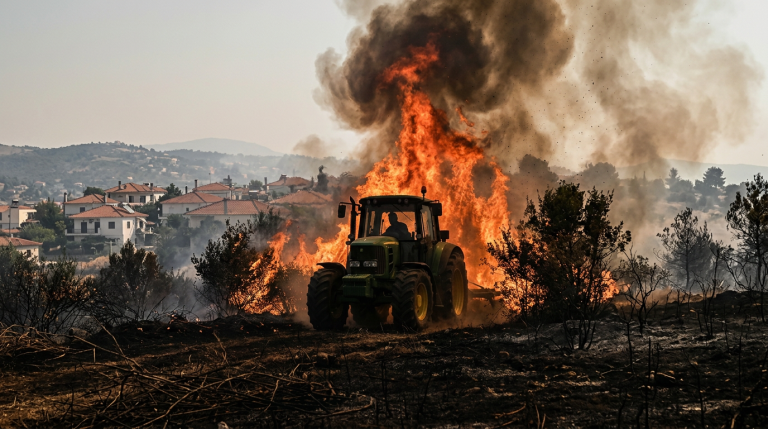 Volunteer Uses Tractor to Stop Wildfire From Entering Village