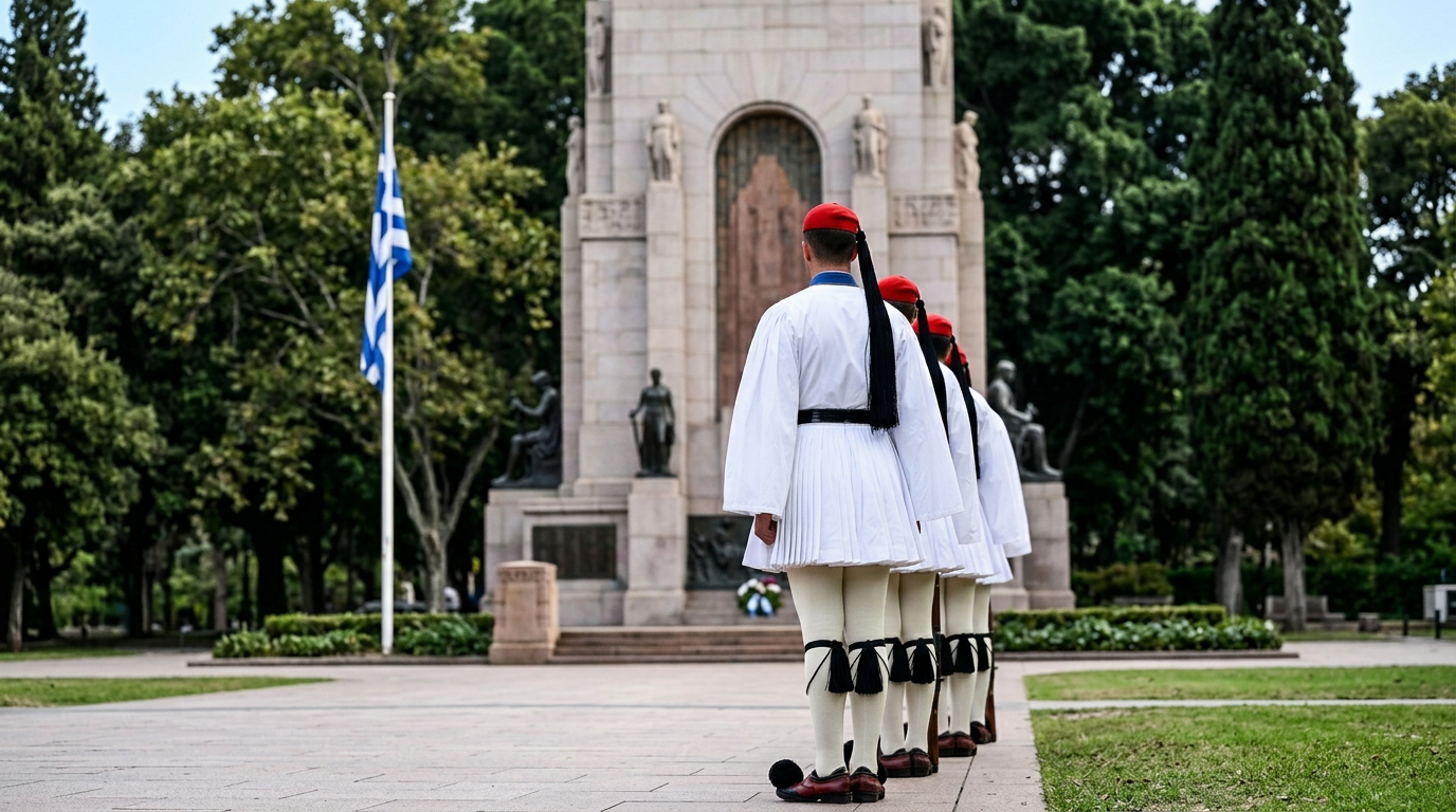 Evzones Raise the Greek Flag at Sydney's ANZAC Memorial for OXI Day